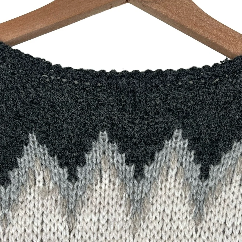 J.Jill Womens Cardigan Size‎ L Gray Fair Isle Beaded Pockets Scandi Coastal Wool